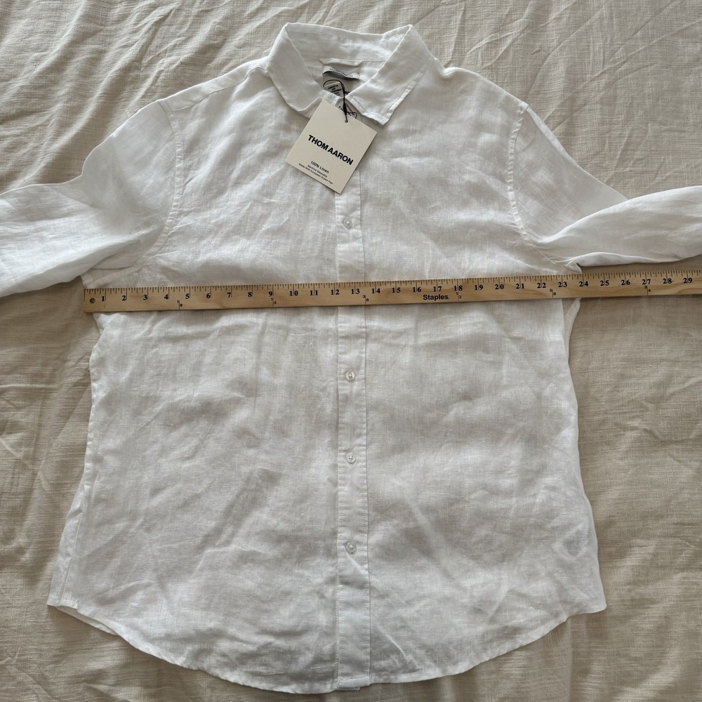 Thom Aaron Men's White Button Down European Flax 100% Linen Shirt XL Breathable - Picture 3 of 4